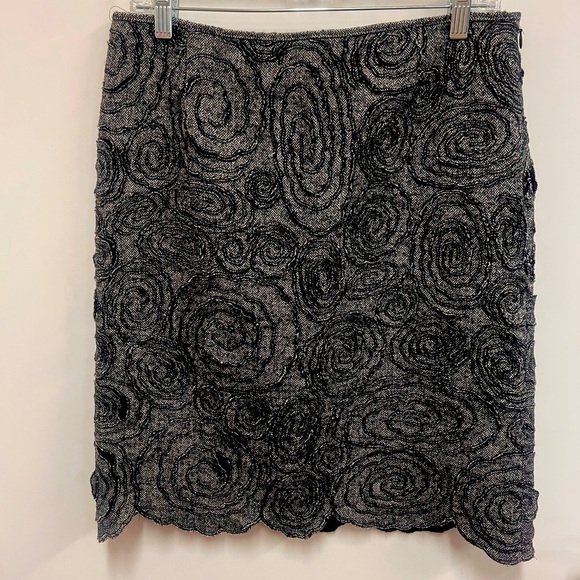 Per Se Skirt Black White Herringbone Floral Wool Blend Size 6 - Picture 1 of 10